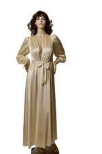 Vintage Olga Robe 9788 Medium Ivory Silky Nylon Lacey Long Sleeve Gown