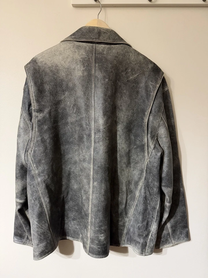 Andrew Marc New York Genuine Leather Distressed Grey Moto Bomber Jacket XL NICE! - Image 4 of 4