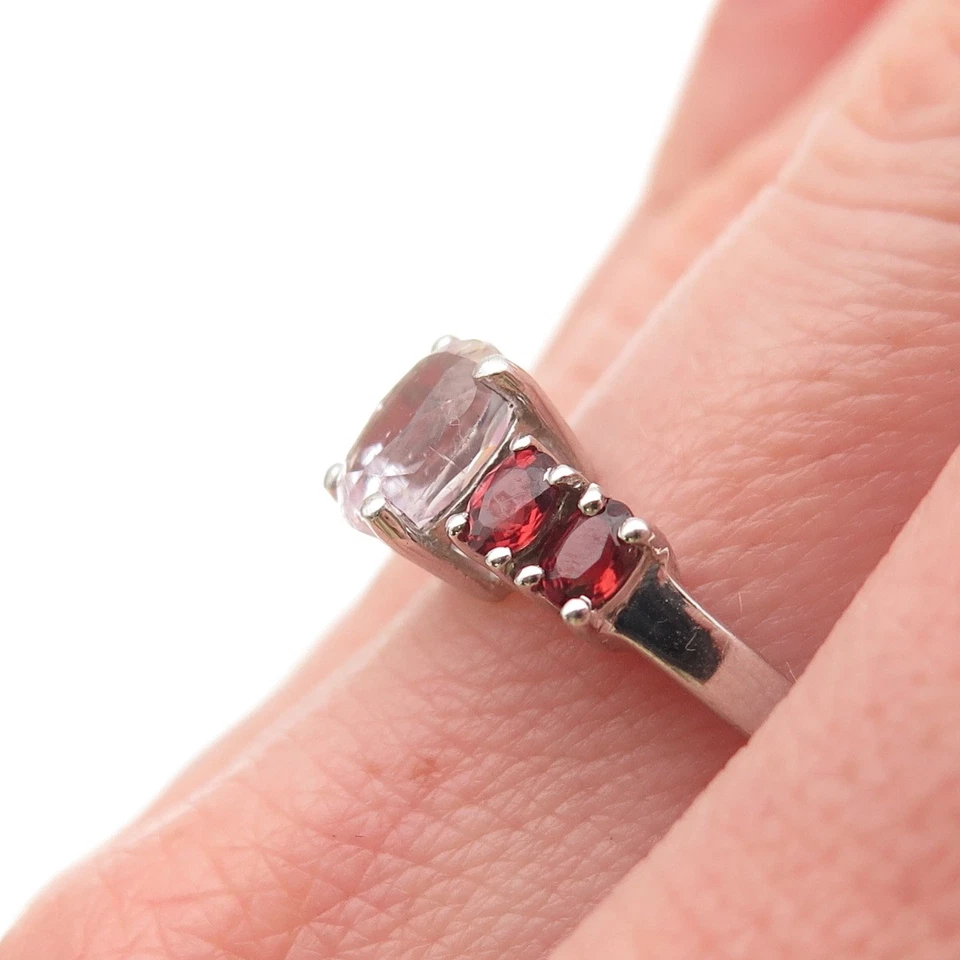 Anillo de plata de ley 925 real de corte ovalado de kuncita y granate rojo talla 7,25 Foto 2 de 4