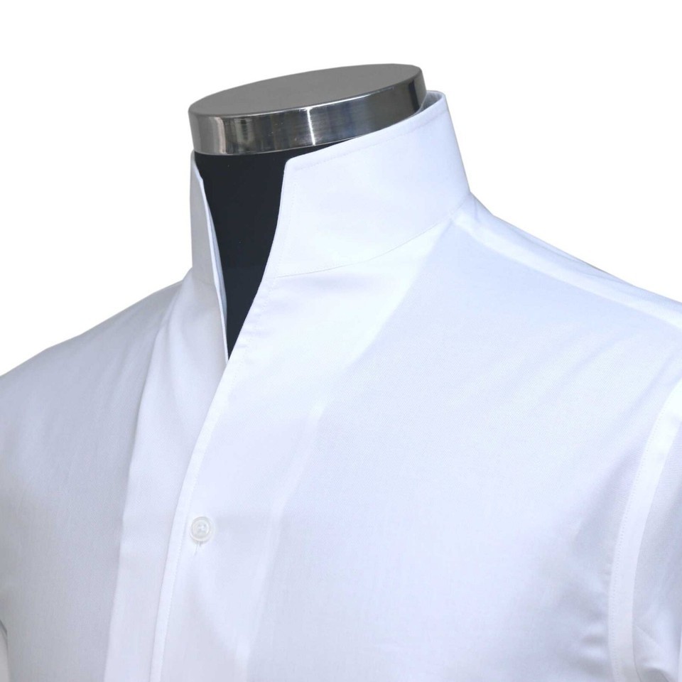 Hombres Blanco Banda Alta Abierta Cuello de Una Pieza 100% Algodón Camisa Novio Boda Conjunto