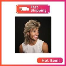 Generic Blonde Mullet Wig Adult Men's Funny Wigs Pop Rock Wig Joe Dirt Wig for 7