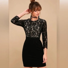 Lulus Black Dress Womens Medium Bodycon Lace Whimsygoth Witchy Party Feminine