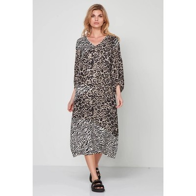 NU Denmark Ofir Midi Dress XL Animal Print 3/4 Balloon Sleeve V-Neck Lagenlook