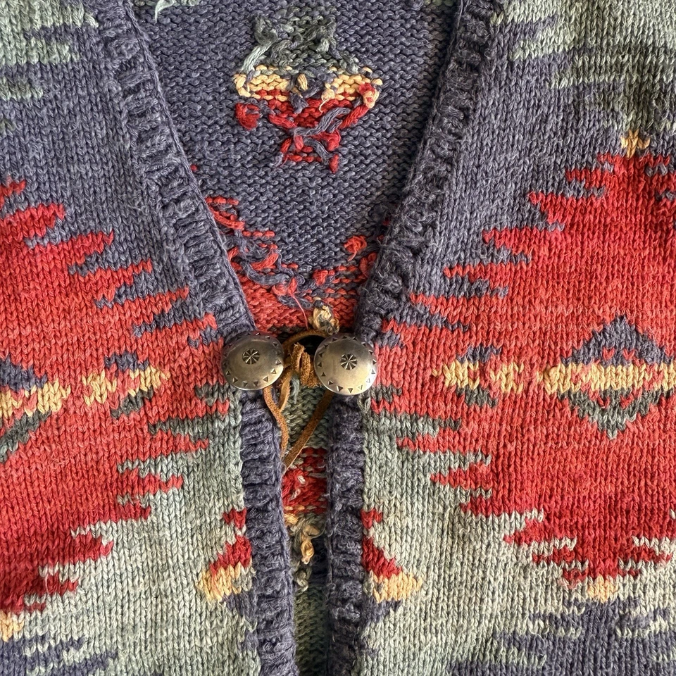 Ralph Lauren Southwestern Suéter Tejido a Mano Chaleco Mezcla de Lino 1X Rodeo Western Foto 3 de 4