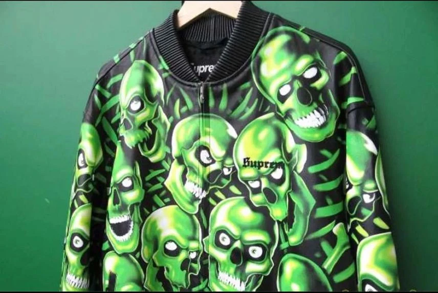Blouson bomber cuir noir Supreme Skull Pile