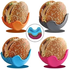 4 Pack Silicone Hamburger Holders Sandwich French Fries Container for Eating
