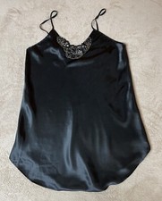 CINEMA ETOILE SATIN CHEMISE   BLACK w/ GOLD TRIM   SIZE MEDIUM