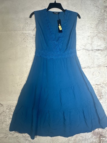 Allegra K Women's Casual Sleeveless V Neck Lace Trim Tiered Midi Tank Sundresses - Bild 1 von 7