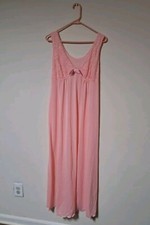 Vintage Shadowline Long Nightgown Lace Bodice Empire Nylon Intimate Size M.