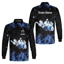 Personalized Name Bowling 3D Long Sleeve Polo Shirt for Men Women Bowling Team