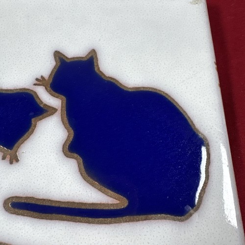 Vintage Handmade Italy Artus Tiles Navy Blue Cats Ceramic Trivet - Picture 11 of 24