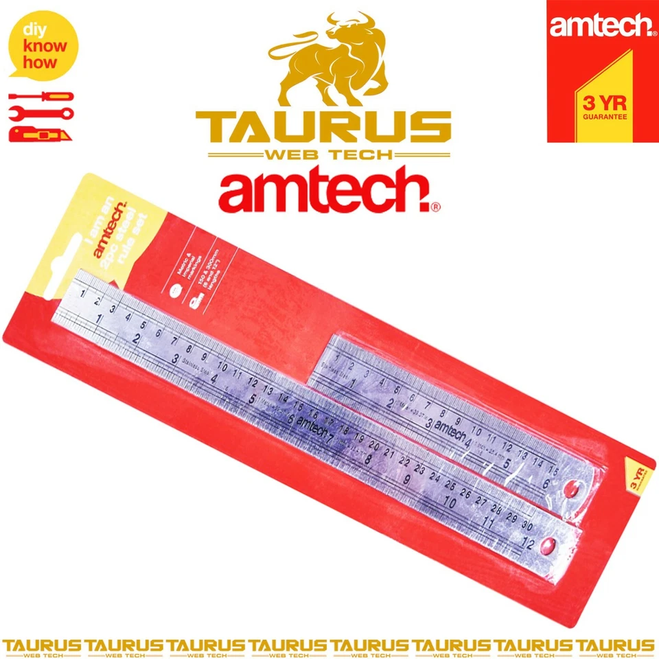 2x AMTECH STEEL RULER SET 6 & 12" MEASURING RULE IMPERIAL METRIC ENGINEER DIY UK - Image 2 of 3