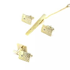Gold Clasp Diamond Cufflinks Tie Clip Set Business Wedding Gift Suit Shirt 