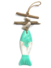 Driftwood Garland Fish w/ White Stone 12" Turquoise  lis3100730