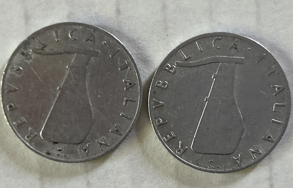 Lot of 4  Italian Coins..2@ 1954  5 Lira Coins  2@ 1955 10 Lira Coins - Image 2 of 4