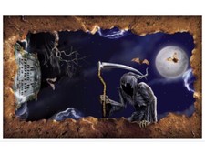 Grim Reaper Open Grave Backdrop Halloween Prop Yard Decor Haunted House Props