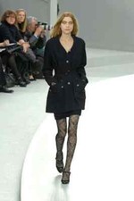 CHANEL FALL 08A RUNWAY WOOL TWEED JACKET COAT NAVY  BLACK CC LOGO BUTTONS 38