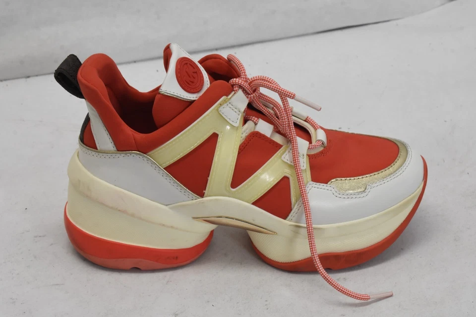 Michael Kors SG19B Olympia Orange Sneakers White Chunky Platform Size 7.5M - Imagem 3 de 4