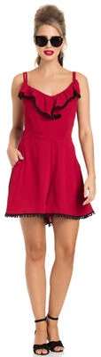 Voodoo Vixen BECKY Vintage POM POM Träger RUFFLE PLAYSUIT Hosenanzug Rockabilly - Bild 1 von 4