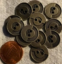 12 Antiqued Silver Tone Metal Sew-through Buttons Almost 5/8" 15MM Lot # 3501