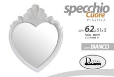SPECCHIO FORMA CUORE IN PLASTICA BIANCO DA PARETE 62*51*5 CM MOG-800559