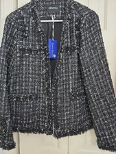 Tweed Plaid Blazer Sz Lg Sparkle Clueless Y2K Preppy Old Money