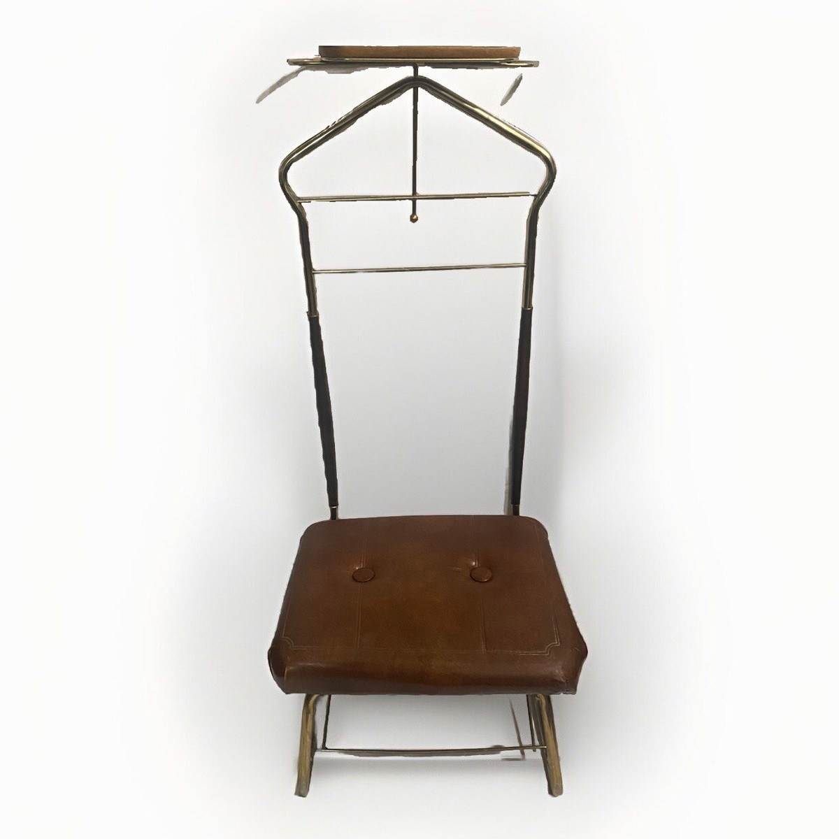 MID CENTURY MODERN VINYL METAL VALET STAND BUTLER'S CHAIR VINTAGE MCM SEAT  TRAY