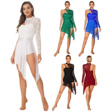 Women Single Long Sleeve Lace Patchwork Lyrical Dance Costume Contemporary Dress