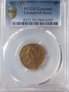 1871-CC LIBERTY HEAD HALF EAGLE $5 DOLLAR GOLD HIGH GRADE RARE PCGS GOLD SHIELD