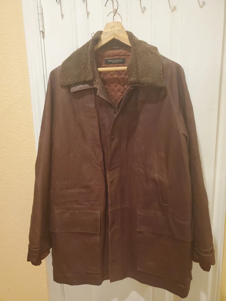 Мужская коричневая кожаная куртка Bruno Magli Vera Pelle сделано в Италии размер 40 - Изображение 4 из 4