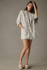 ANTHROPOLOGIE PILCRO DOLMAN PREPPY CHIC STRIPED SLOUCHY LINEN BLAZER JACKET M
