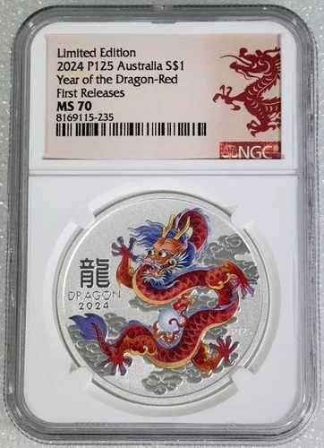 2024 Australia Lunar RED Dragon 1 oz Silver P125 Limited Edition FR NGC MS70