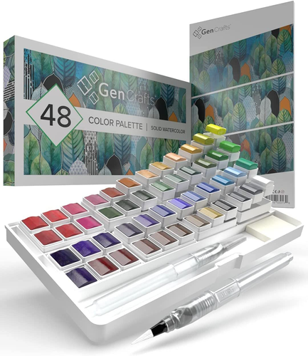 Watercolor Paint Palette with Bonus Paper Pad Includes 48 Premium Colors - 2 Ref