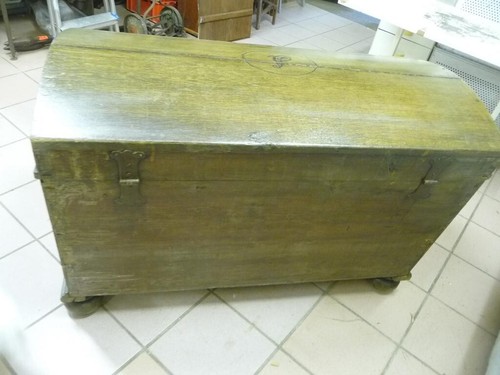 5001. Alte Barock Truhe Bauerntruhe Holztruhe massiv Eiche original Beschläge - Bild 8 von 8