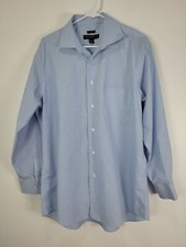 pronto uomo Mens Blue Striped Dress Shirt Button Down Sz 17 Cotton 0716