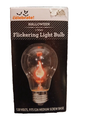 WAY TO CELEBRATE HALLOWEEN FLICKERING LIGHT BULB ORANGE GLOW INDOOR/ OUTDOOR NIB