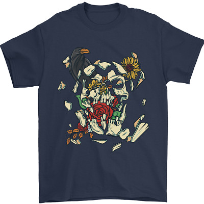 Broken Skull With Roses & Raven Herren T-Shirt 100% Baumwolle
