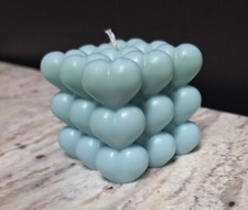 Pastel Blue Bubble Cube Heart Beeswax Candle, Love Candle, Gift For Her