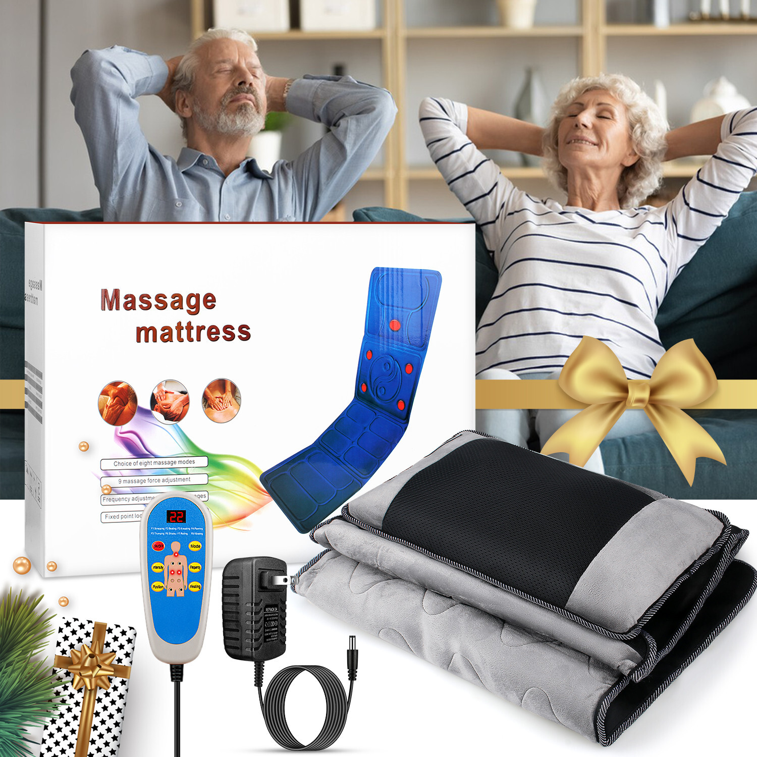 9 Modes Full Body Electric Massage Mattress Mat Heat Shiatsu Neck Back