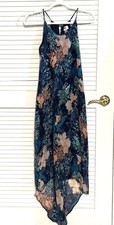 Old Navy Dress Blue Tropical Floral Silky Chiffon Hi-Lo Midi Beach Size XS Women