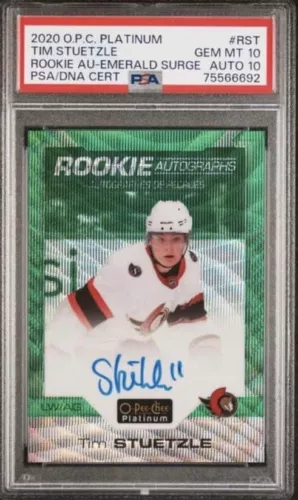 2021-22 OPC PLATINUM EMERALD SURGE TIM STUTZLE  /10 PSA 10 10 AUTO!!
