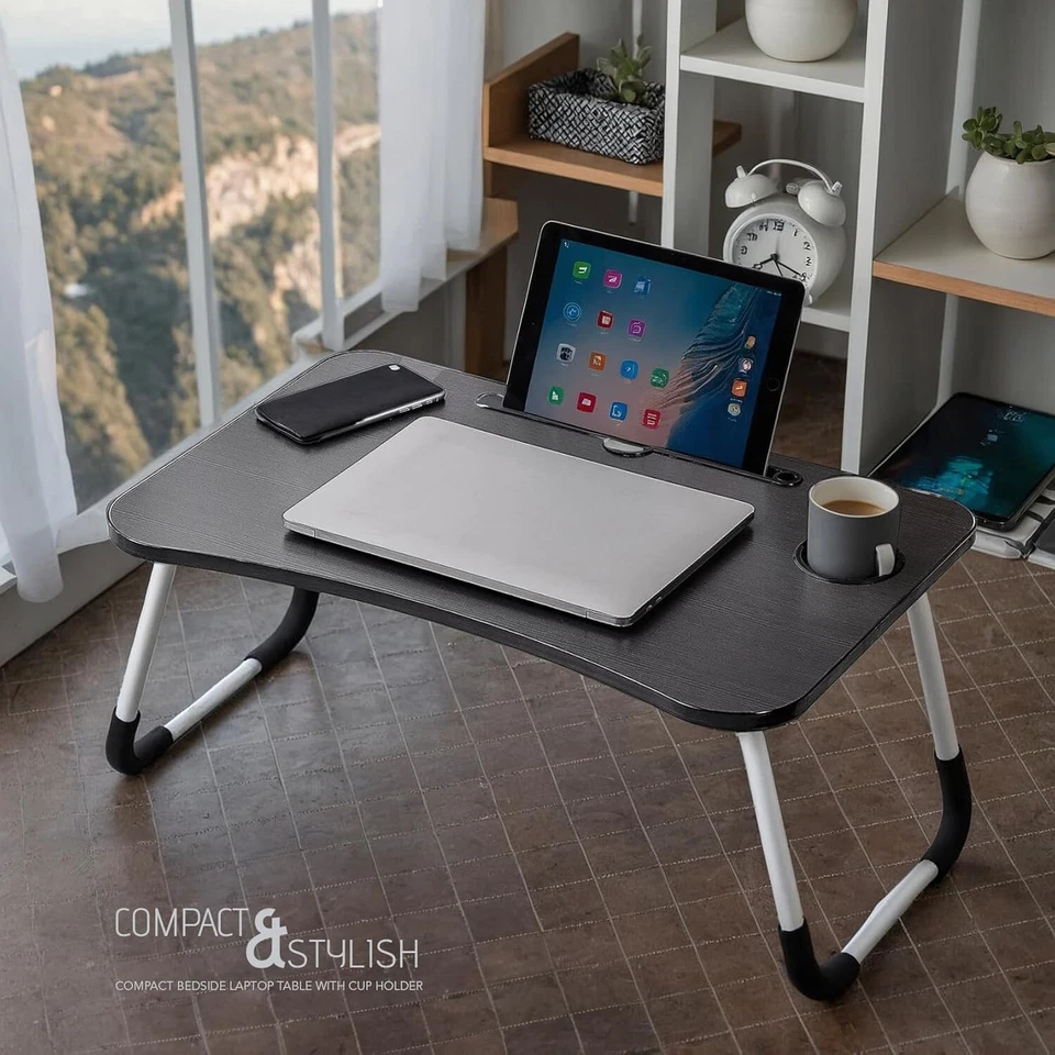 ICE ARMOR 2-PC Laptop Tray Lap Desk Stand Foldable Bed Table Cup Slot Black/Blue - Image 4 of 4