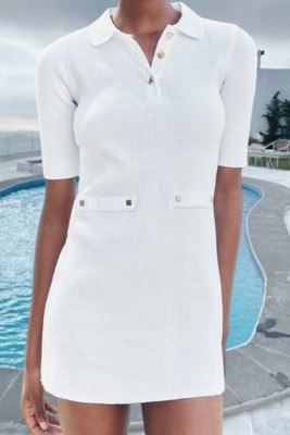 ZARA COTTON OYSTER WHITE SHORT RIB DRESS sz M