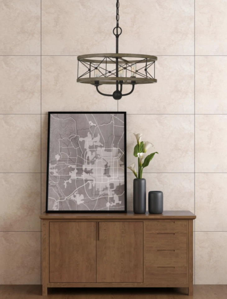 Modica Distress Ivory & Iron Three-Light Pendant BY CAL LIGHTING FX-36585-3 -New - Image 2 of 3