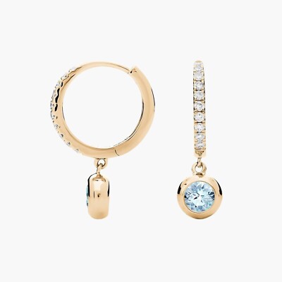 0,50 Ct Natürlicher Aquamarin Und Diamanten 14k Gelbgold Huggies Drop Ohrringe