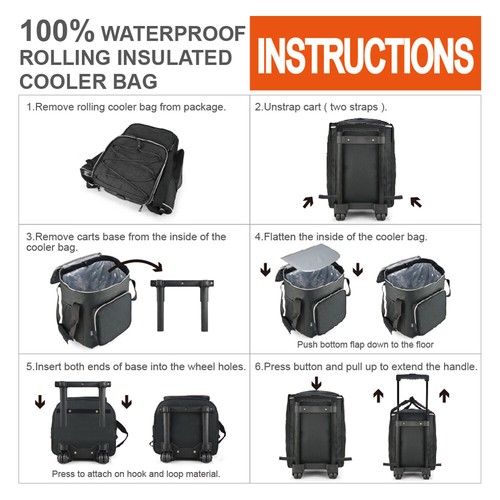 EAGLEMATE 36L Soft Collapsable Rolling Picnic Cooler Bags On Wheels BPA FREE - Picture 21 of 65