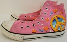 Converse All Star Pink Hearts Peace Tulle Hi Top Shoes Junior Youth Girls Size 3