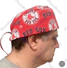 Boston Red Sox Theme Scrub Hat Cap Lab Tech Dr Nurse Vet Lab Tech Hand Made NWT