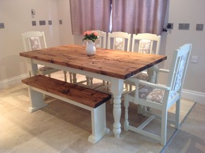Large rustic farmhouse shabby chic dining table bench chairs ... Rustic shabby chic dining table