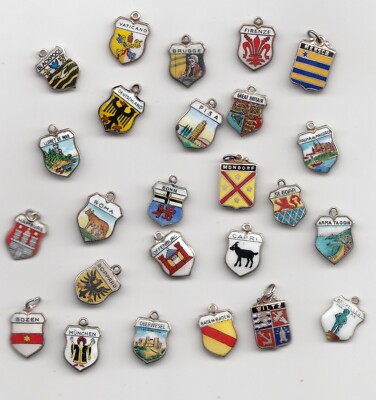 Vintage WAPPENLAGE Charms Anhänger Halskette Armband teils Silber